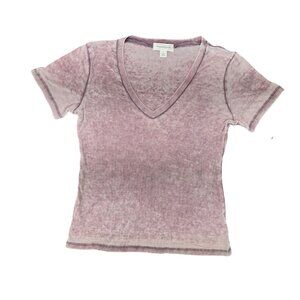 Treasure & Bond Women Medium Top Blouse V-Neck Purple Ribbed Short Sleeve Soft